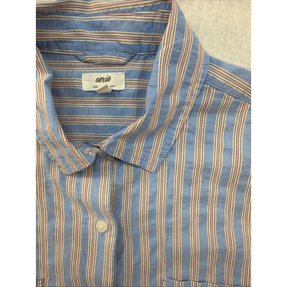 Aerie Blue Button‎ Down Striped Shirt Women's XS Business Casual